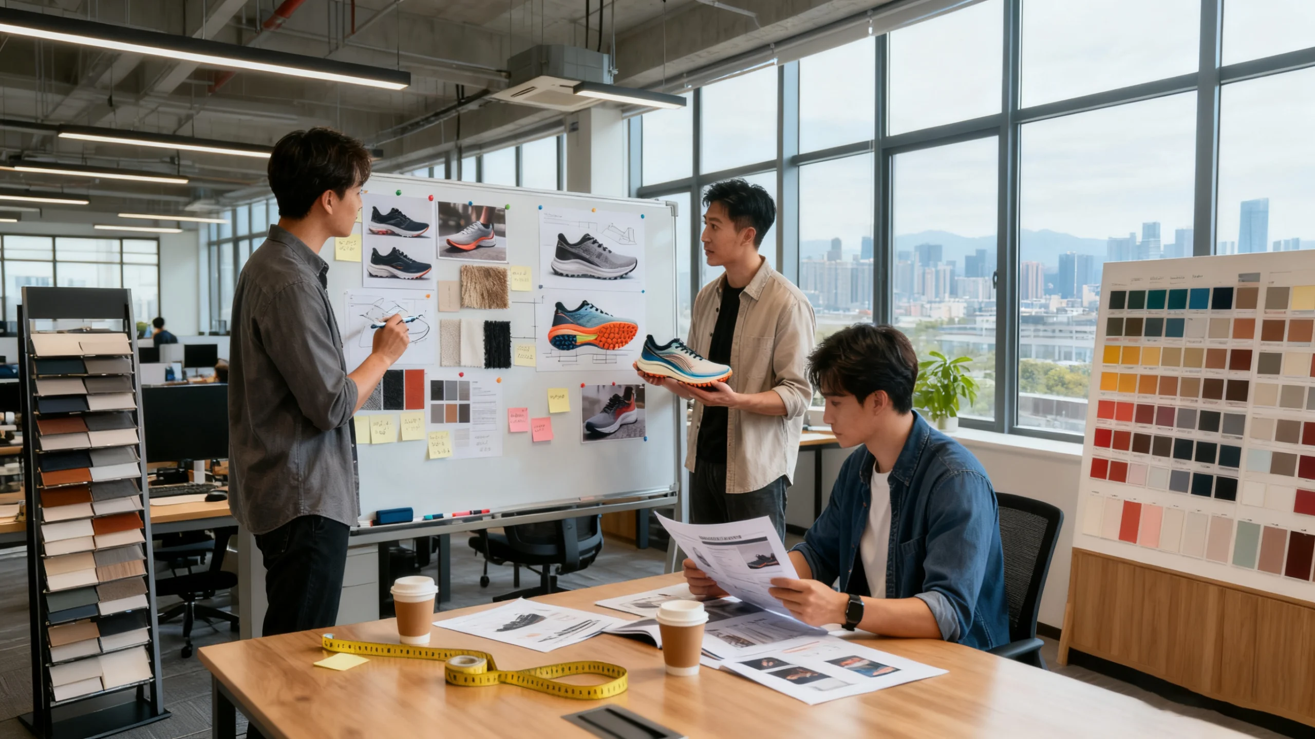 Team discussion about footwear design