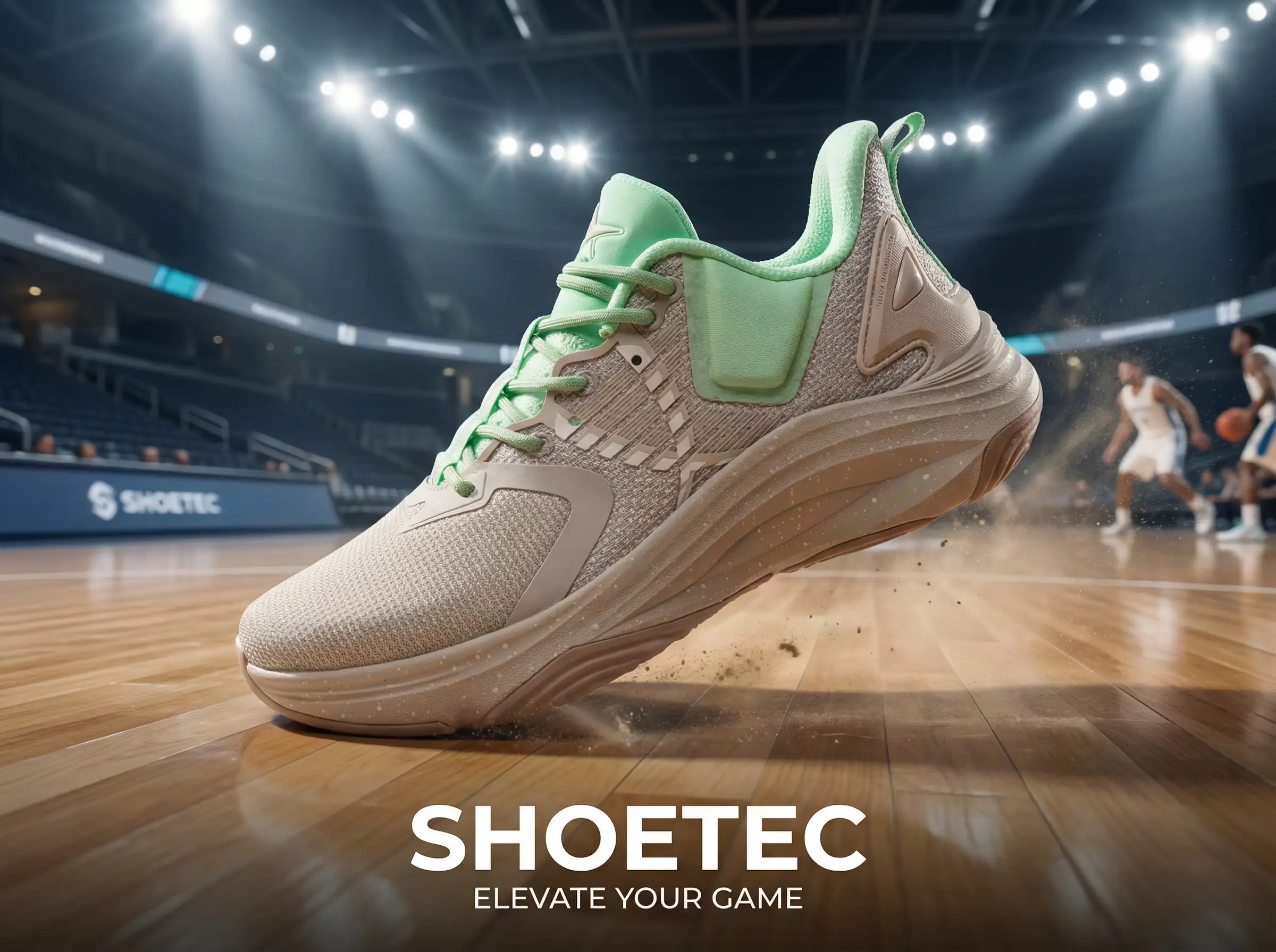 Engineer monitoring automated assembly of OEM basketball shoes on a precision production line.