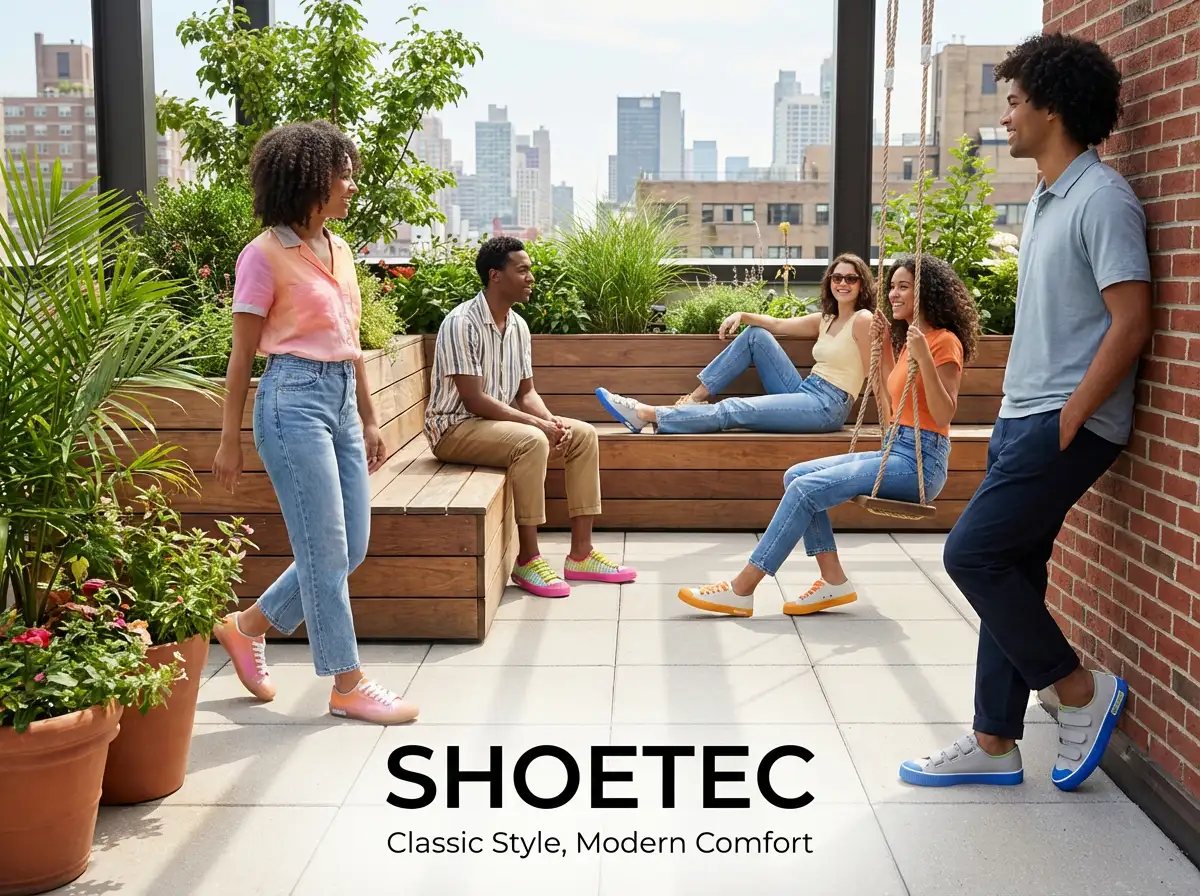 Designer applying vibrant graphic print onto white canvas sneakers using digital printing equipment.