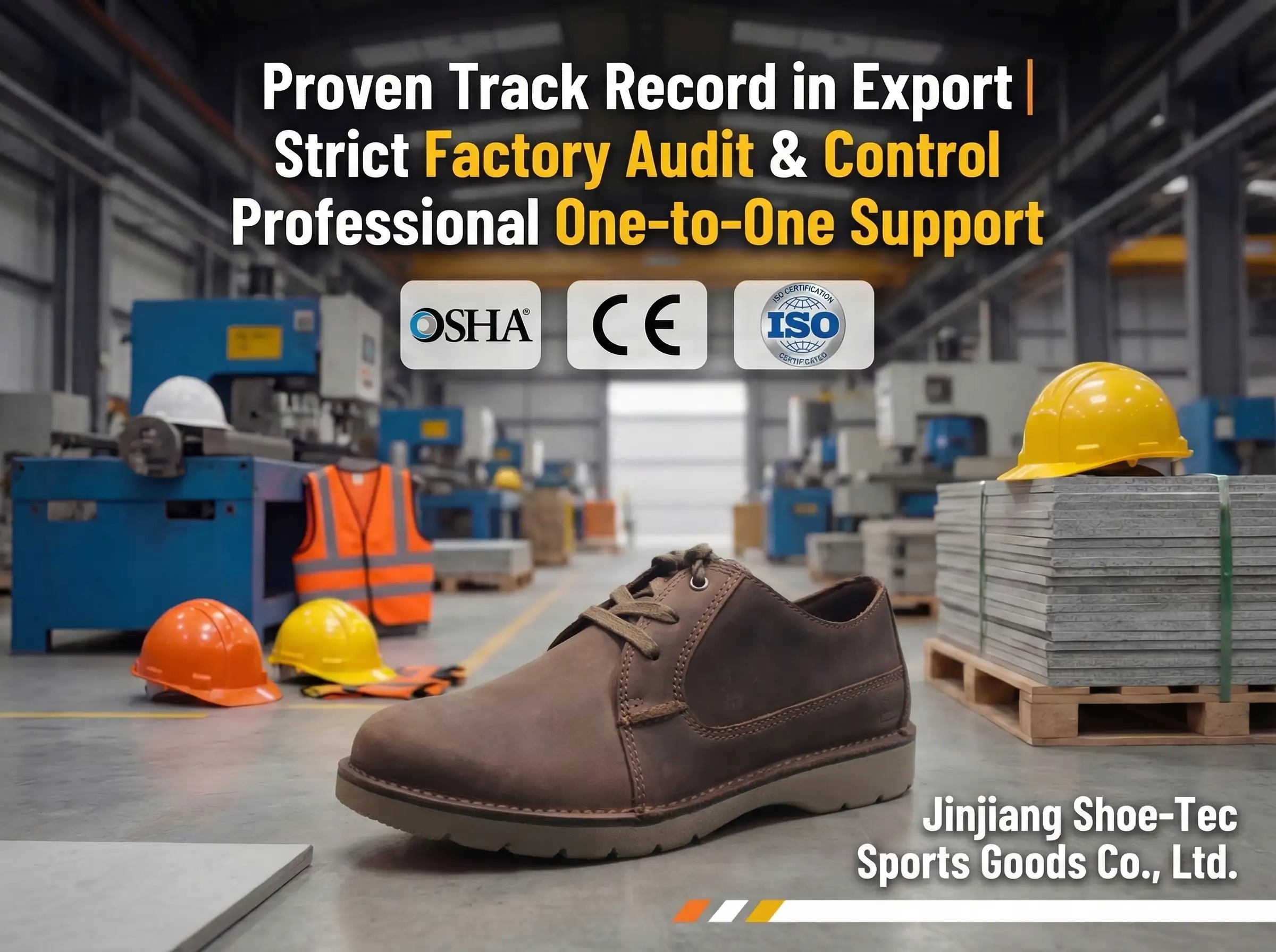 Technician conducting bending and impact resistance tests on non-metallic safety shoe toes.