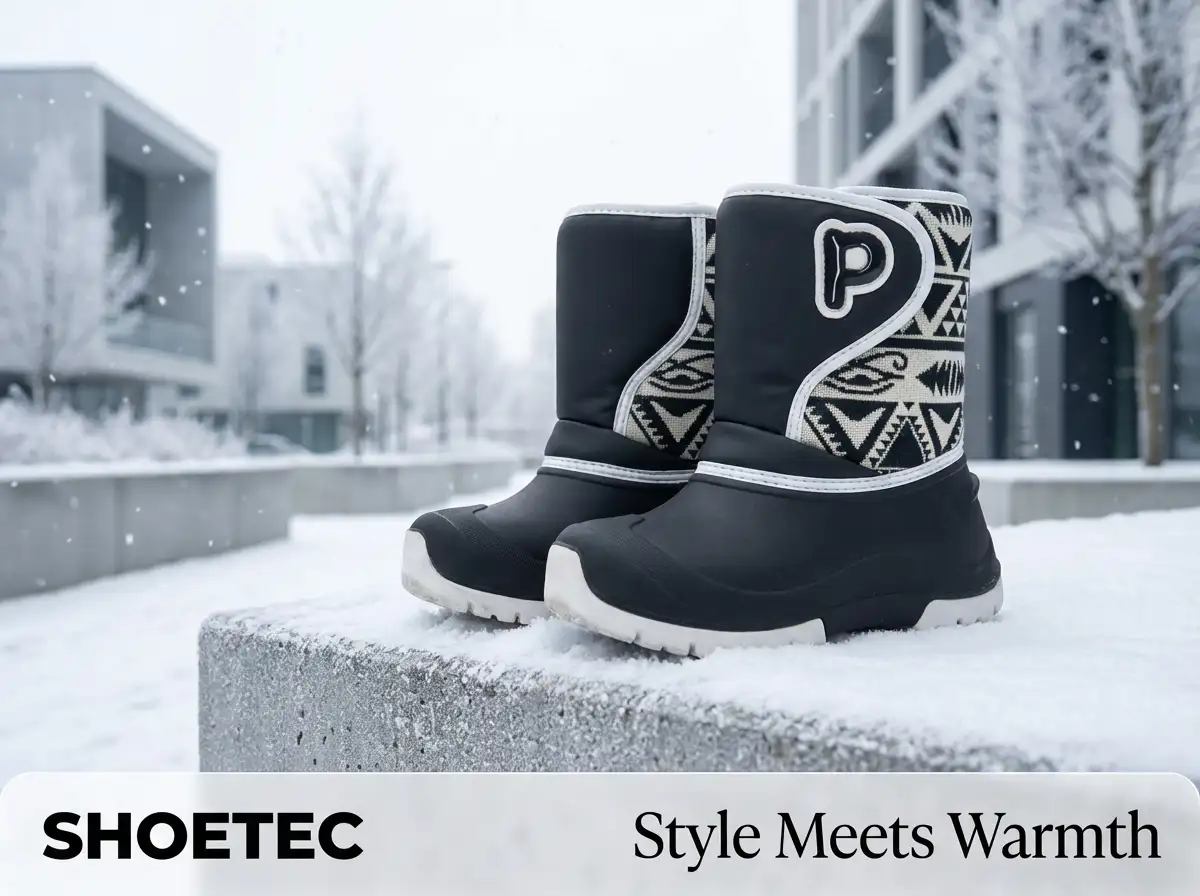 Designer reviewing sketches of private label fashion boots beside leather swatches and zippers.