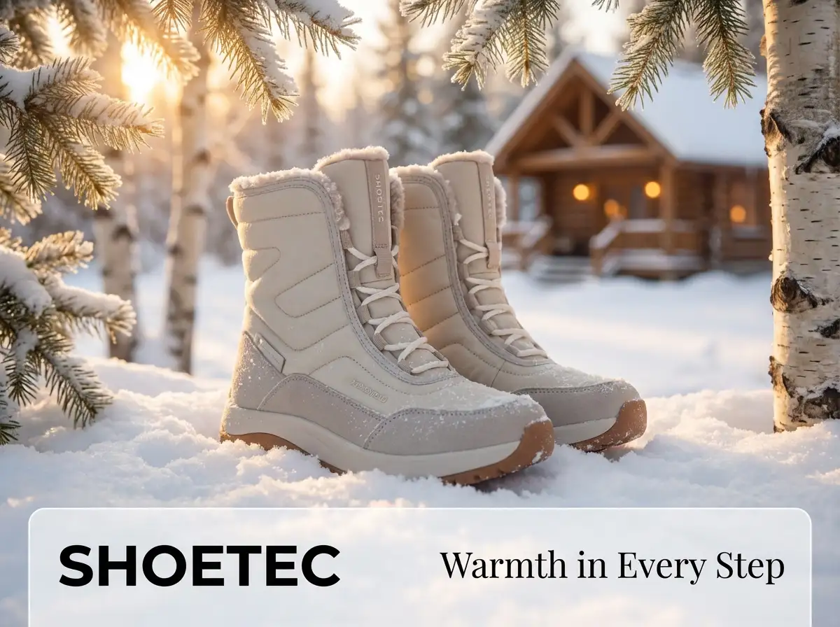 Warehouse team organizing shelves of boxed wholesale winter boots ready for shipment.