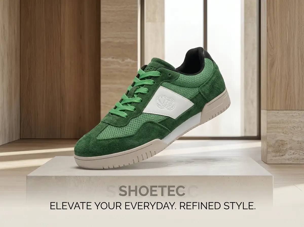 Artisan selecting fabric swatches and colorful soles to customize sneaker prototypes.