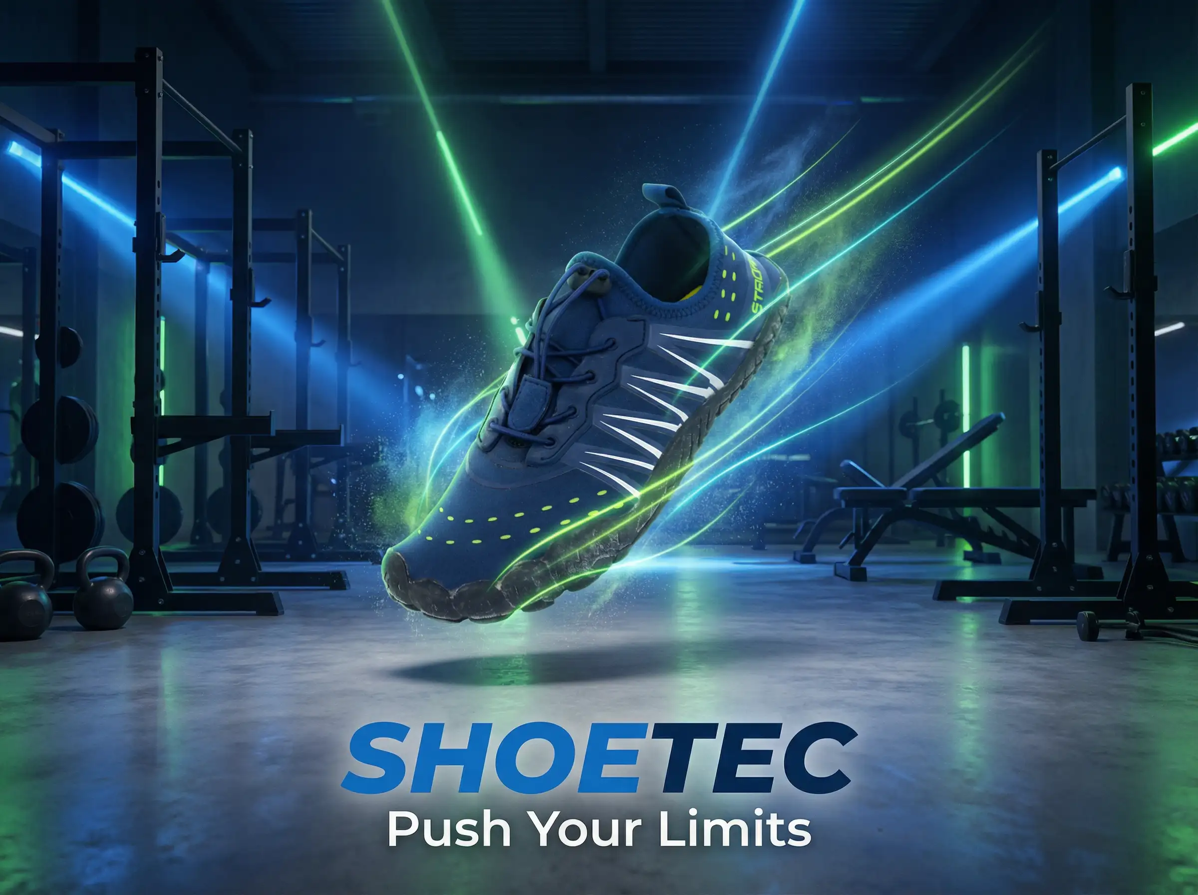 Warehouse staff organizing gym shoe boxes on metal racks for international shipment.