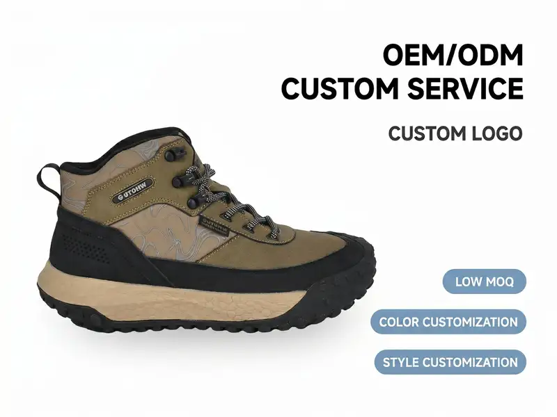 Warehouse personnel scanning barcodes on packed hiking boot cartons ready for international shipment.