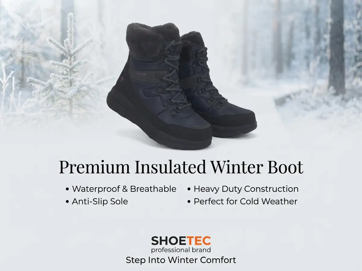 Engineer reviewing 3D boot mold design on computer screen inside a footwear R&D room.