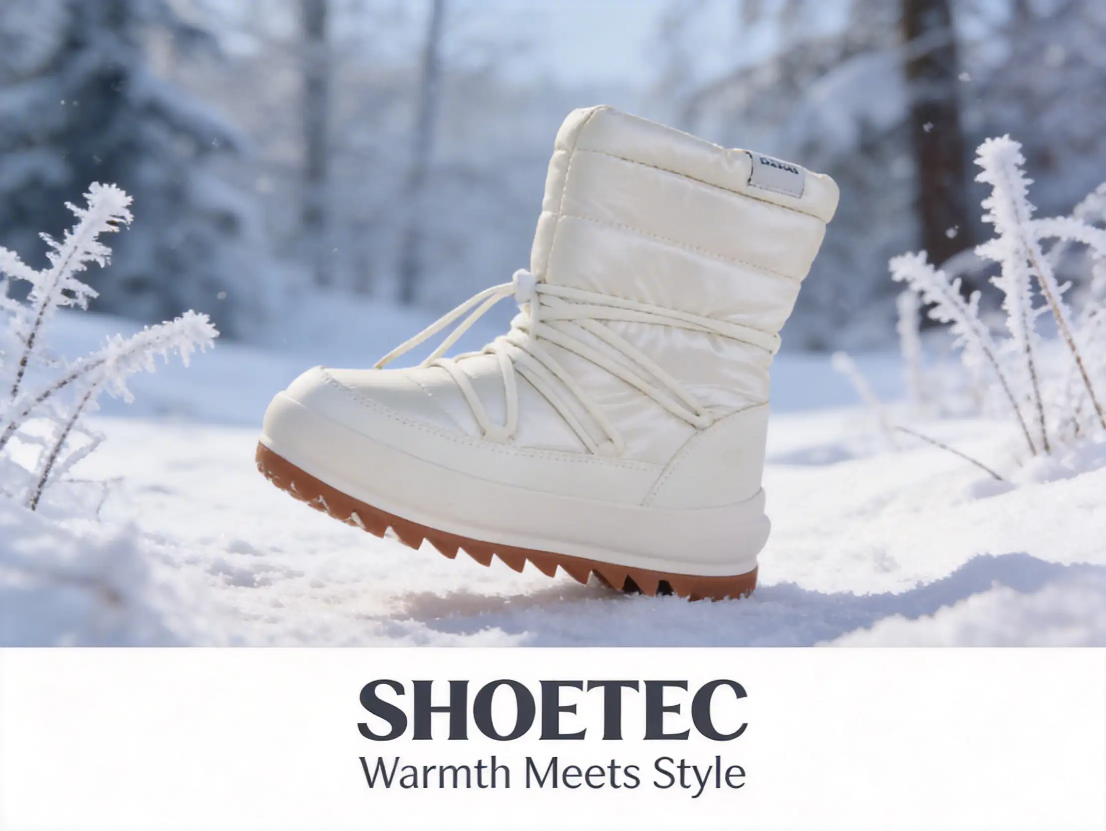 Person standing in heavy snow wearing thick insulated winter boots with visible thermoplastic soles.