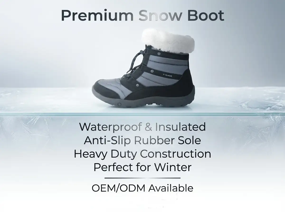 Designer arranging branded private label snow boots on a photo table for catalog photography.