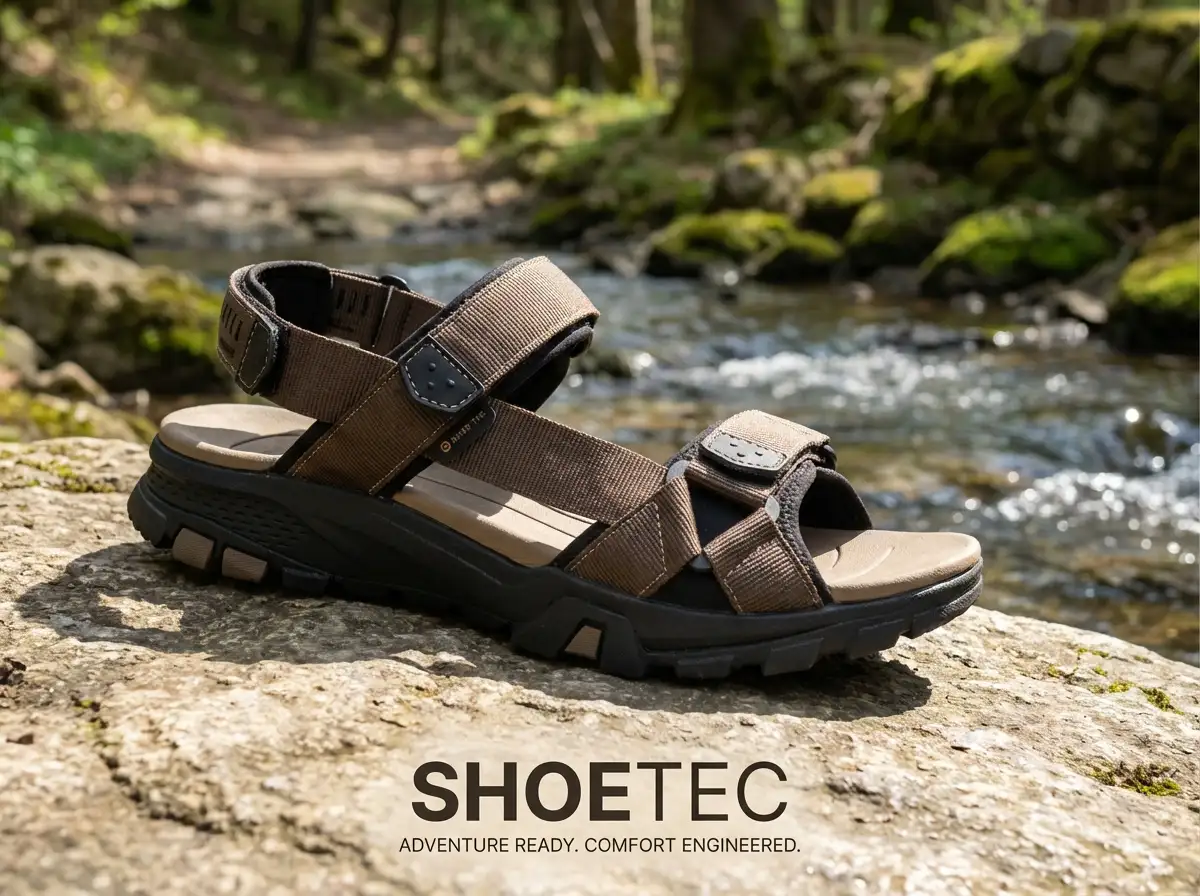 Designer sketching customized private label sport sandal designs with color samples nearby.