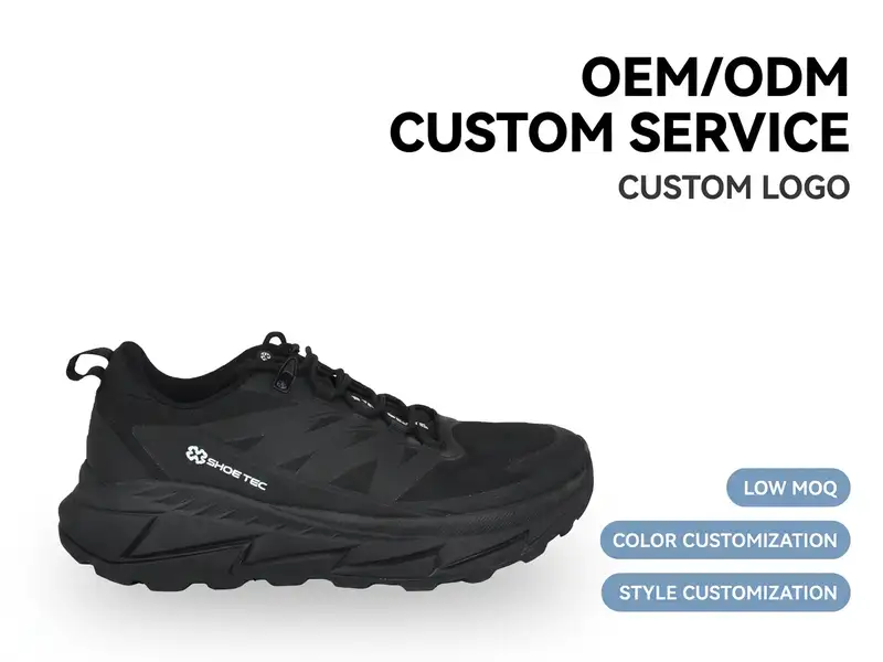 QC inspector stress-testing rugged trekking boots under simulated rocky terrain conditions.