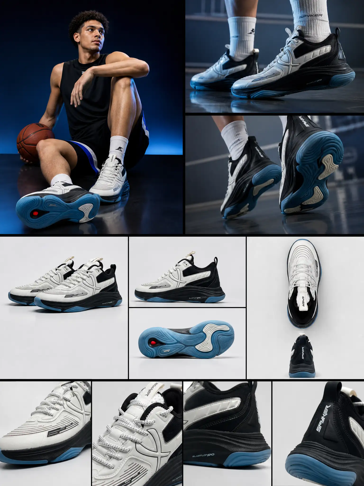 Shoetec high performance mens basketball shoes, flexible rebound midsole durable blue rubber outsole breathable upper athletic sports sneakers