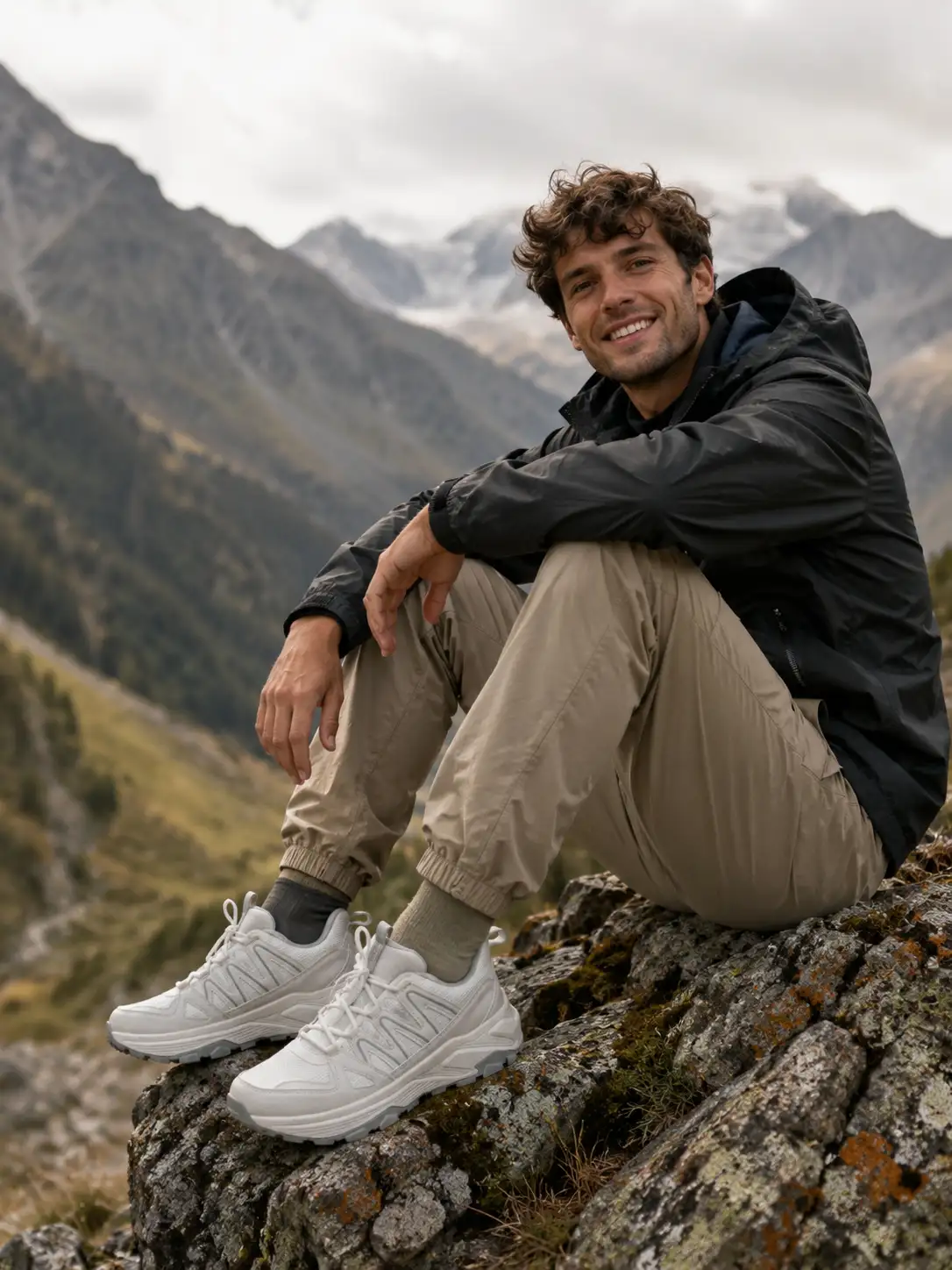 SHOE-TEC white trail running and outdoor hiking shoes with rugged traction outsole, supportive upper and durable construction for outdoor activities